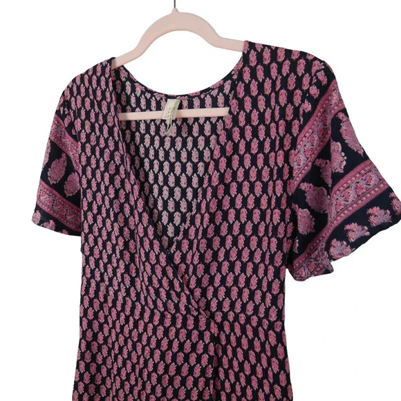 RAGA Avah Wrap Mini Dress Bohemian Pink Printed Dress Size Medium - Picture 3 of 7